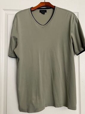 Van Heusen Men's V-Neck Short Sleeve Tee in Olive with Black Trim